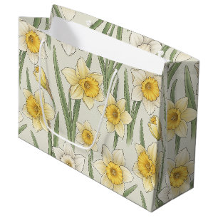 Daffodil Spring Floral in Soft Yellow and Green 3 Large Gift Bag