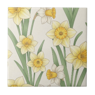 Daffodil Spring Floral in Soft Yellow and Green 4 Ceramic Tile