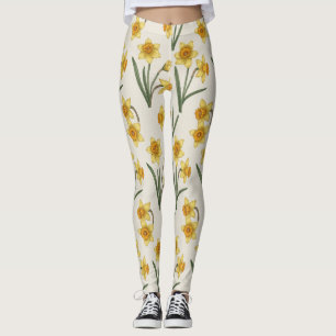 Daffodil Spring Floral in Soft Yellow and Green 5 Leggings
