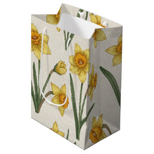 Daffodil Spring Floral in Soft Yellow and Green 5 Medium Gift Bag