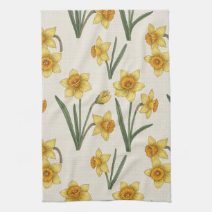 Daffodil Spring Floral in Soft Yellow and Green 5 Tea Towel