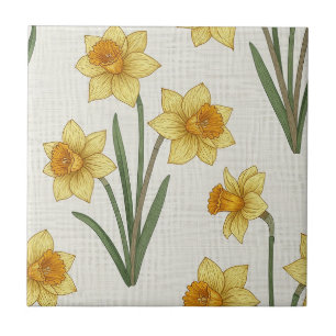 Daffodil Spring Floral in Soft Yellow and Green 6 Ceramic Tile