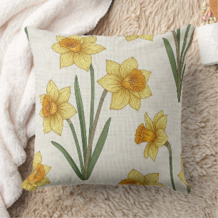 Daffodil Spring Floral in Soft Yellow and Green 6 Cushion