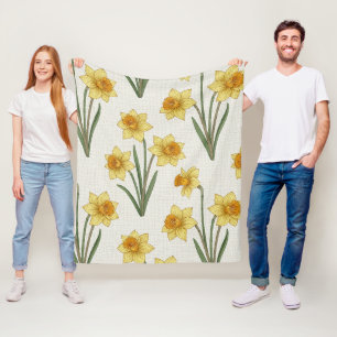 Daffodil Spring Floral in Soft Yellow and Green 6 Fleece Blanket