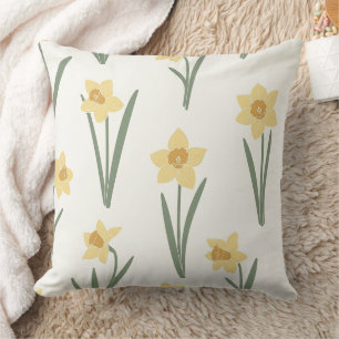 Daffodil Spring Floral in Soft Yellow and Green Cushion