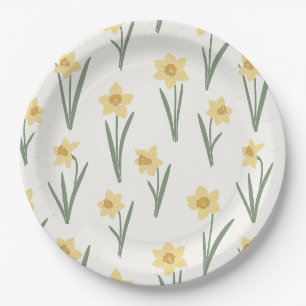 Daffodil Spring Floral in Soft Yellow and Green Paper Plate