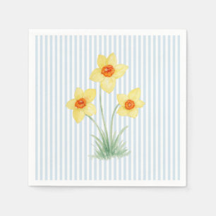Daffodil Spring Flower Custom Wedding Blue Stripe Napkin
