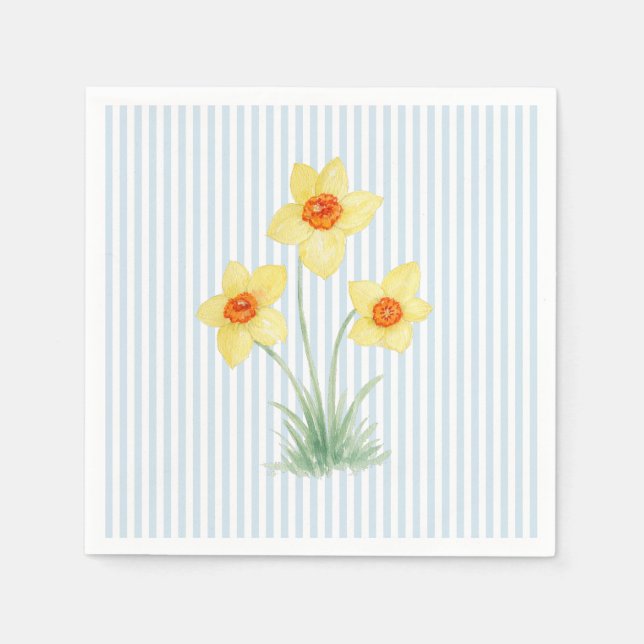 Daffodil Spring Flower Custom Wedding Blue Stripe Napkin (Front)