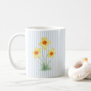 Daffodil Spring Flower Painting Blue Stripe Coffee Mug
