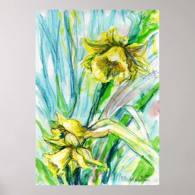 Daffodil Spring Watercolor Art Poster (Front)