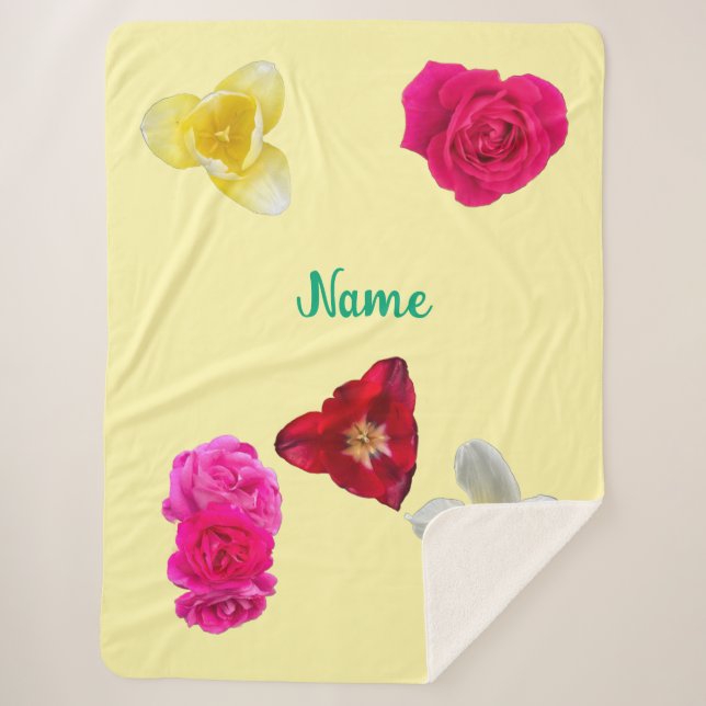 Daffodil,Tulips,and Roses Sherpa Blanket (Front)