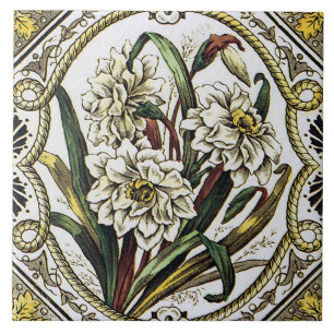 Daffodil Vintage Floral Art Tile