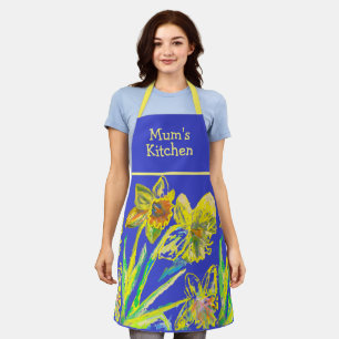 Daffodil Watercolor Flower Abstract Yellow Blue Apron