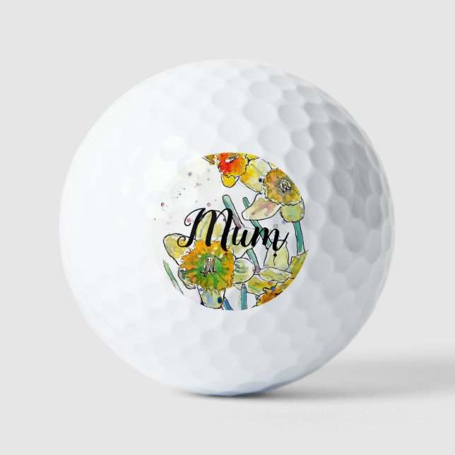Daffodil Watercolor Flower art Birthday Mum Golf  Golf Balls (Front)
