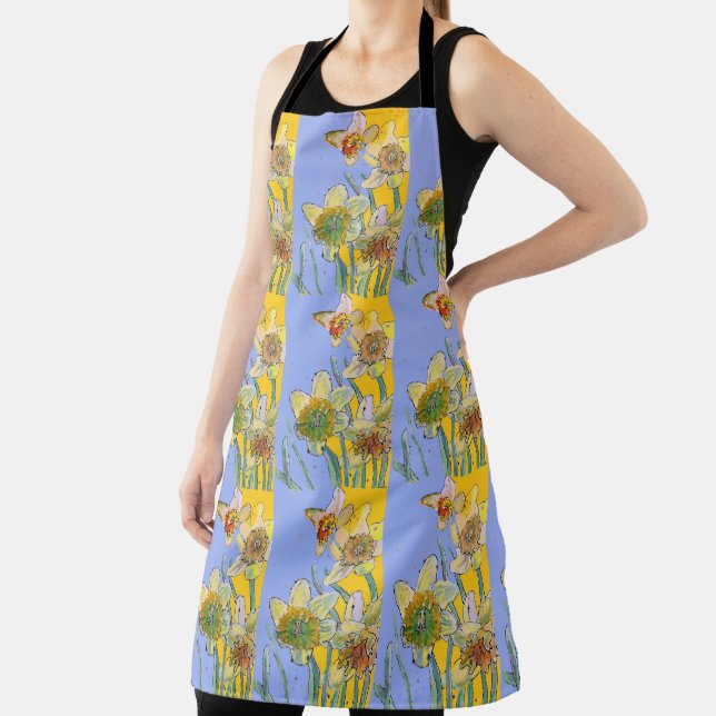 Daffodil Watercolor Flower floral Kitchen Apron (Insitu)