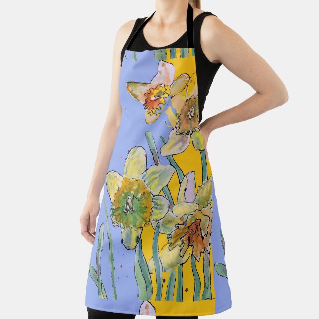 Daffodil Watercolor Flower Lavender floral Apron (Insitu)