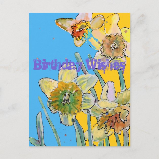 Daffodil Watercolor Yellow Spring Flower Art Card (Front)