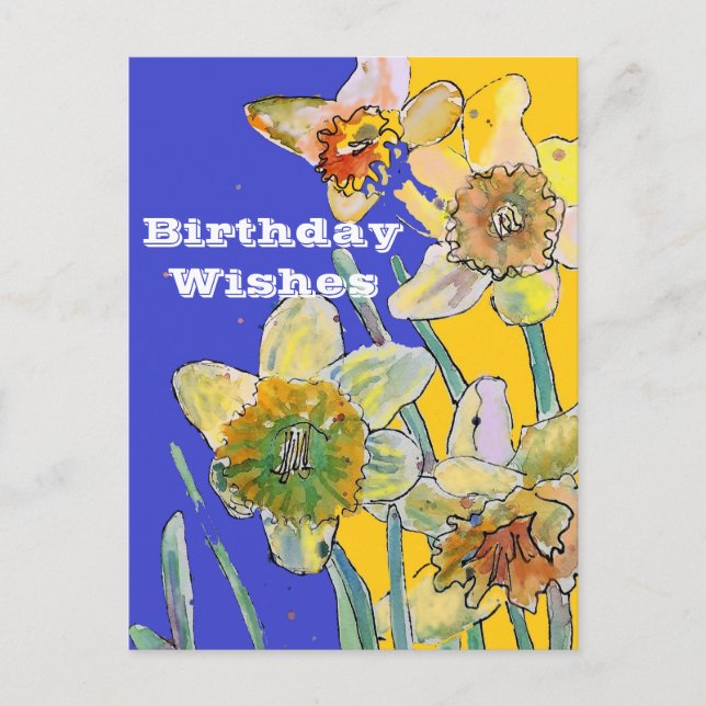 Daffodil Watercolor Yellow Spring Flower Art Card (Front)
