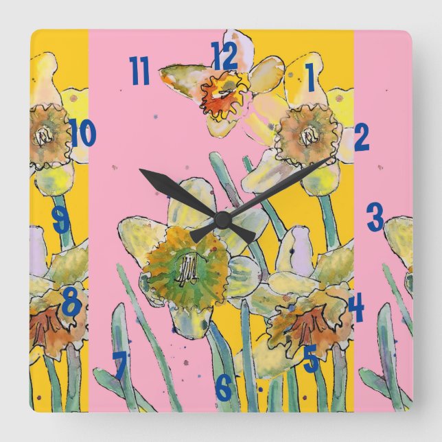 Daffodil Watercolour Womans Yellow Office Clock (Front)