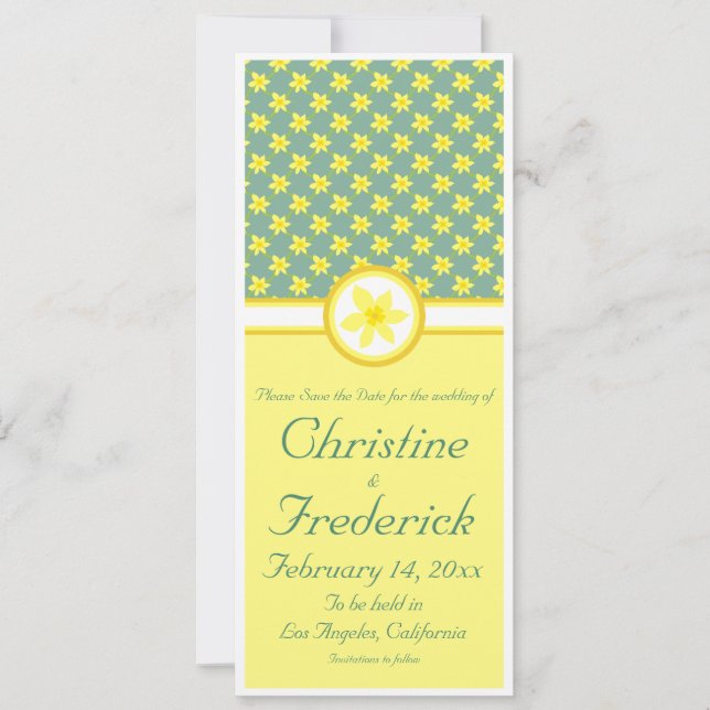 Daffodil Wedding,  4"x9.25" save the date announce Invitation (Front)