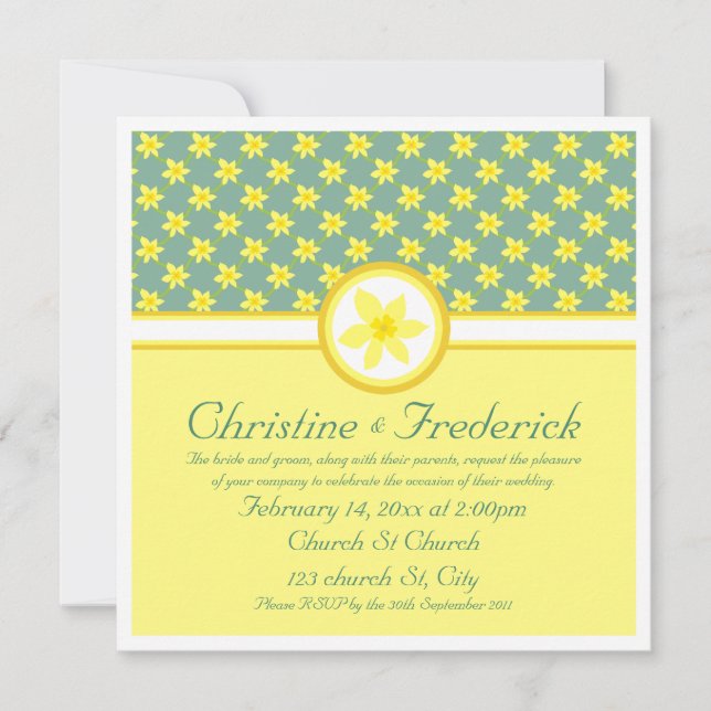 Daffodil Wedding, 5.25"x5.25" invitation (Front)
