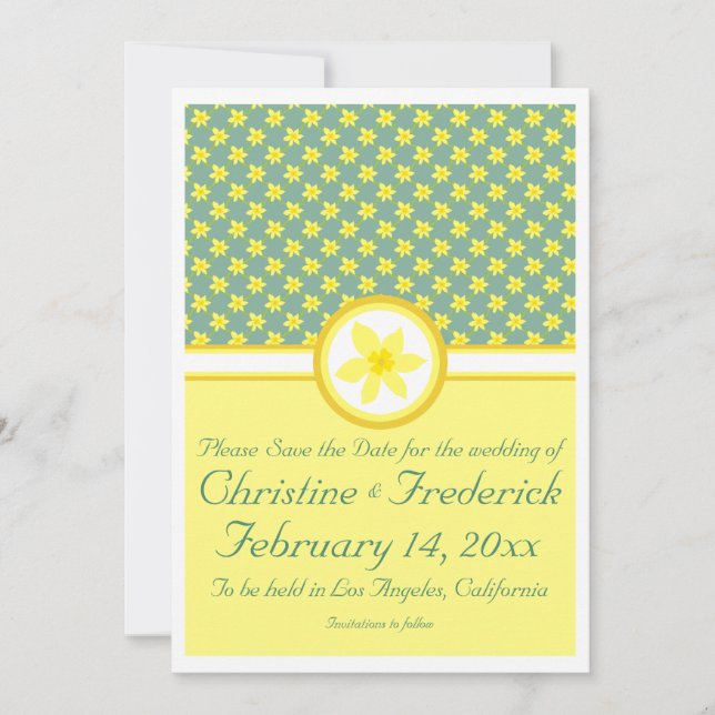 Daffodil Wedding, 5"x7" save the date announcement (Front)