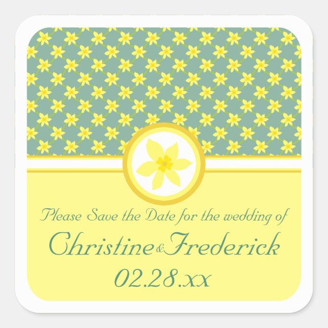 Daffodil Wedding, save the date stickers (Front)