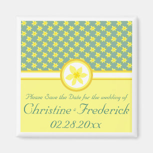 Daffodil Wedding, square save the date magnet