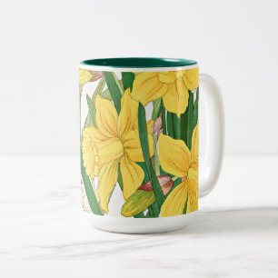 Daffodil Woodblock Painting Two-Tone Coffee Mug