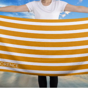 Daffodil yellow cabana stripes - personalised Beach Towel