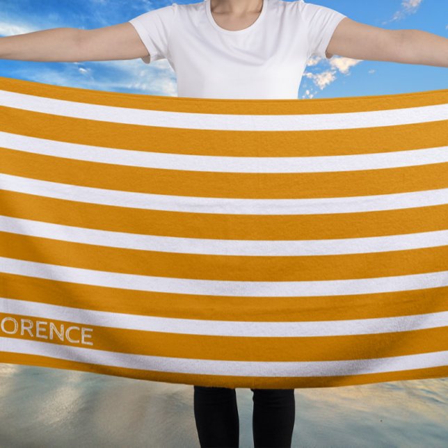  Daffodil  yellow  cabana stripes  - personalised Beach Towel (Creator Uploaded)