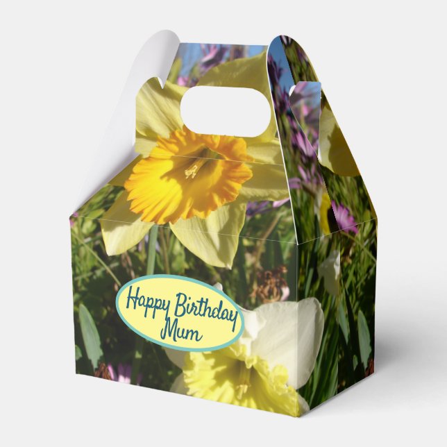 Daffodil Yellow Floral Birthday Cake Favour Box (Front Side)