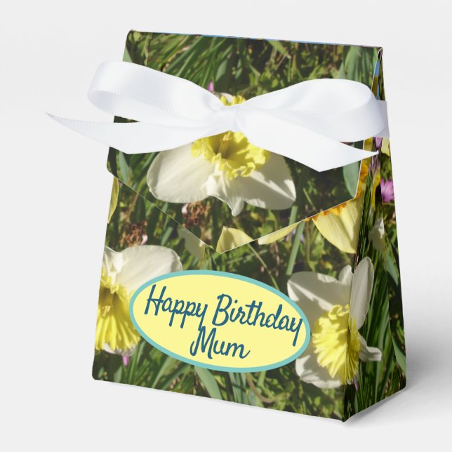 Daffodil Yellow Floral Birthday Cake Favour Box (Front Side)