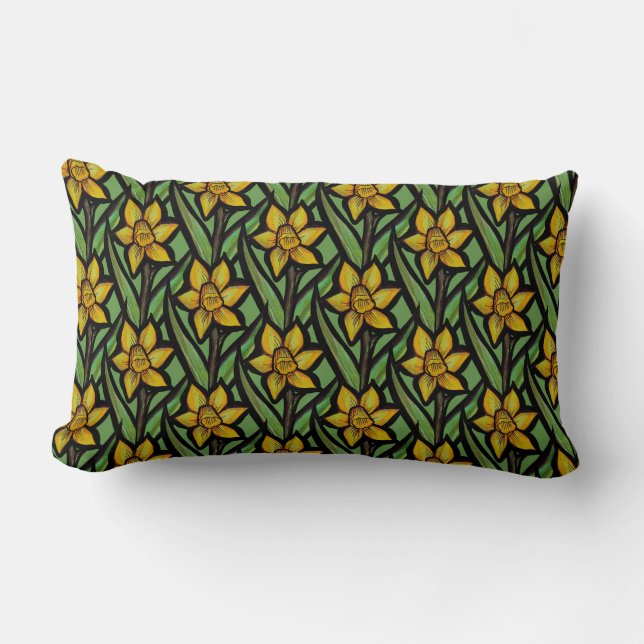Daffodil yellow flower art floral                  lumbar cushion (Front)