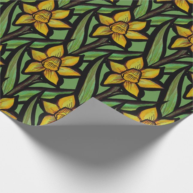 Daffodil yellow flower art floral                  wrapping paper (Corner)
