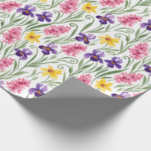 Daffodil Yellow, Iris Purple, Hyacinth Pink Floral Wrapping Paper