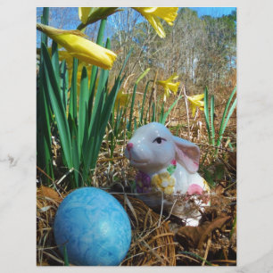 Daffodils and Blue Easter egg