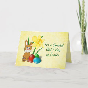 Daffodils and Bunny Easter Card for Kids