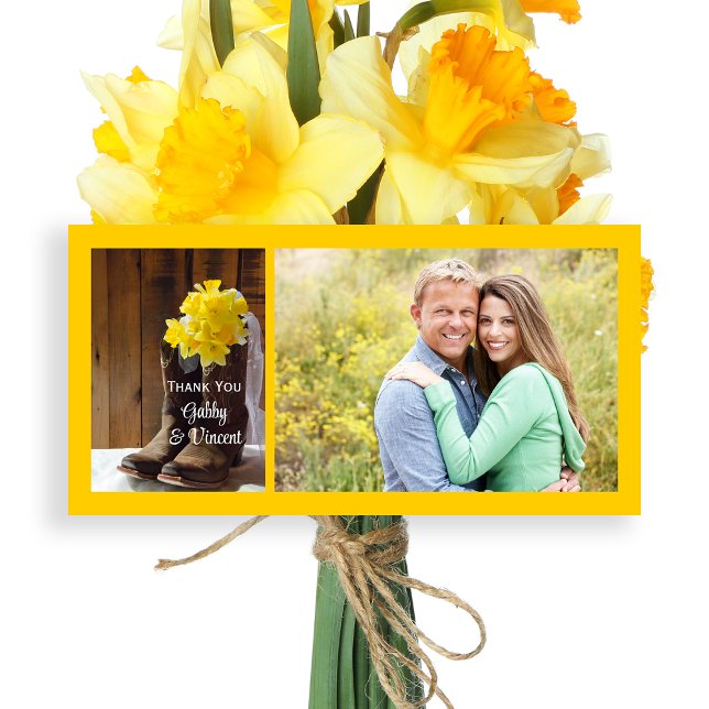 Daffodils and Cowboy Boots Barn Wedding Thank You Card (Creator Uploaded)
