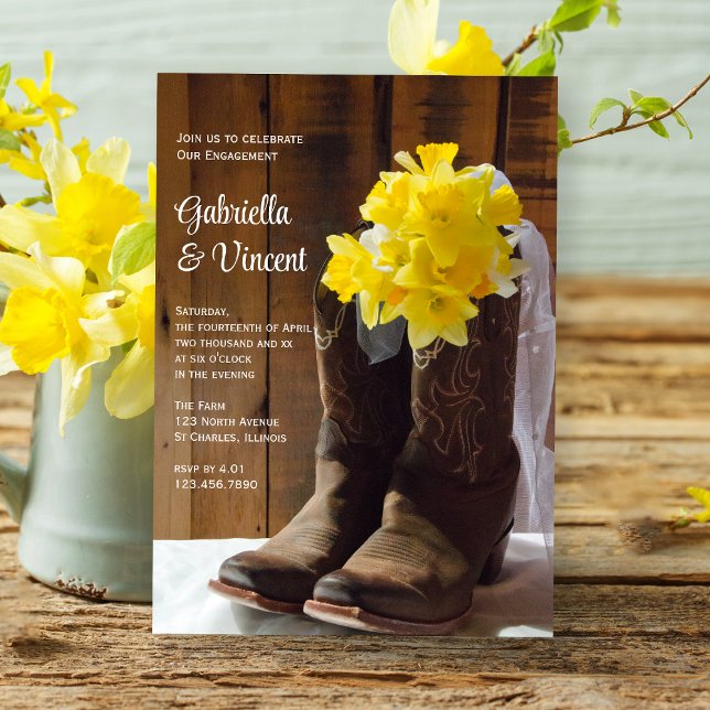 Daffodils and Cowboy Boots Engagement Barn Party Invitation (Creator Uploaded)