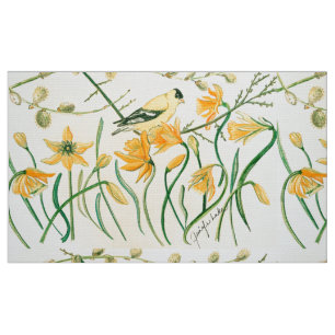 Daffodils and Goldfinch Fabric