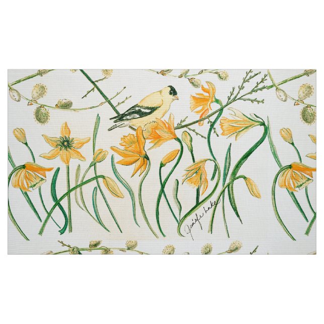 Daffodils and Goldfinch Fabric (Fat Quarter)