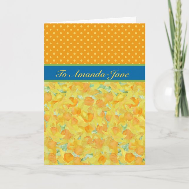 Daffodils and Polka Dots, March Birthday Card (Front)