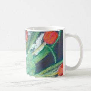 Daffodils and Tulips Hand-painted in Oil Pastels Coffee Mug