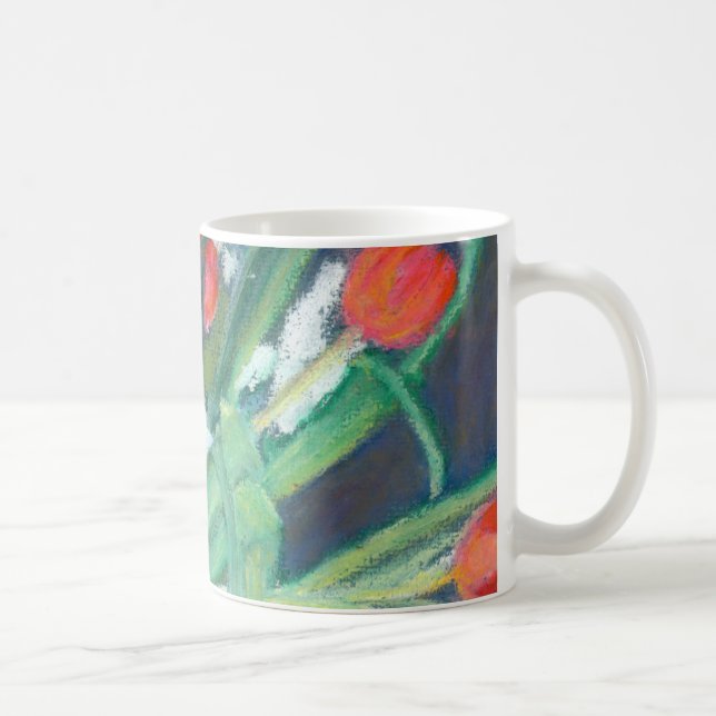 Daffodils and Tulips Hand-painted in Oil Pastels Coffee Mug (Right)