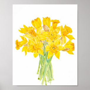 daffodils bouquet watercolor painting poster
