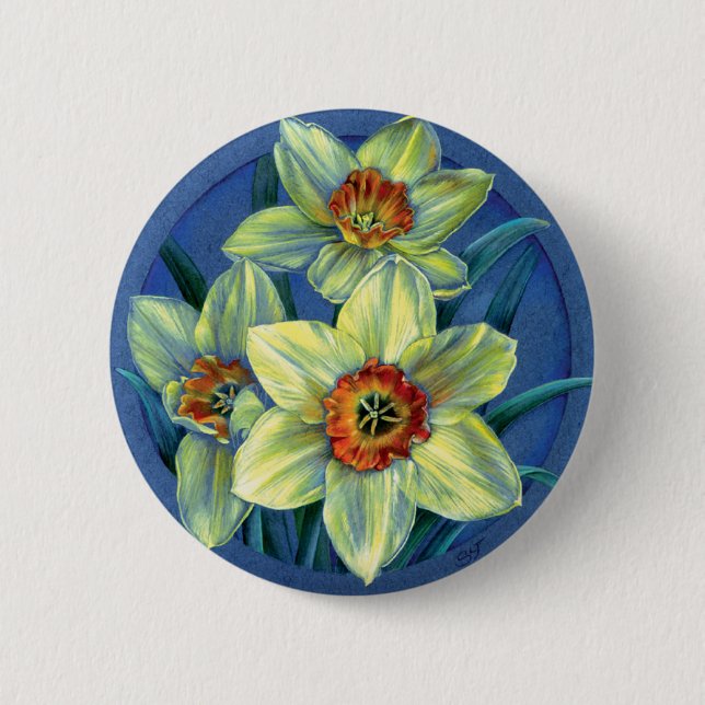 Daffodils button/badge 6 cm round badge (Front)