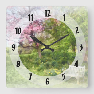 Daffodils by Bench Square Wall Clock