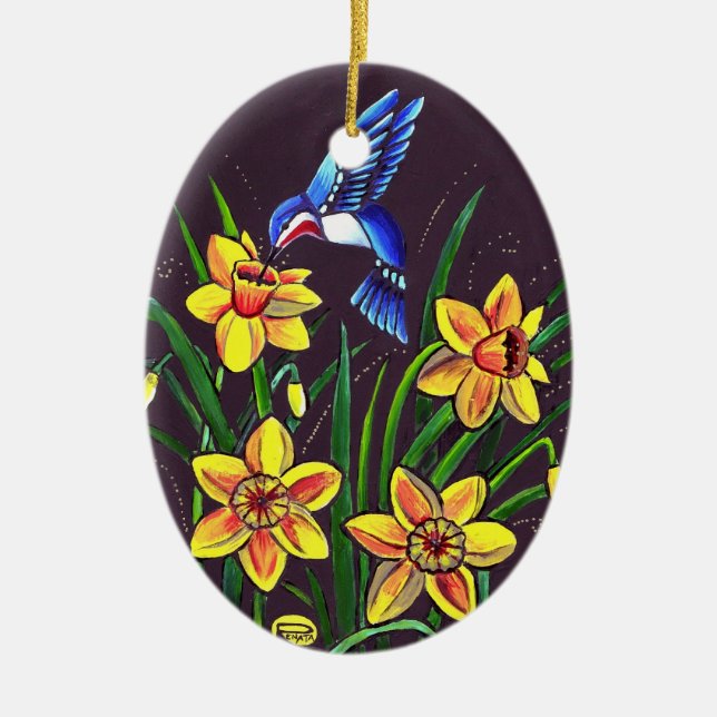 Daffodils Ceramic Tree Decoration (Front)
