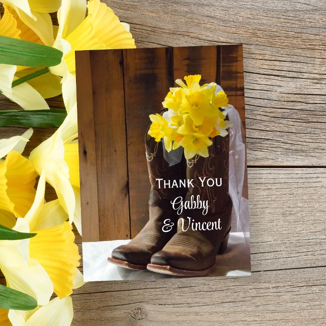 Daffodils Cowboy Boots Western Wedding Thank You Card (Creator Uploaded)